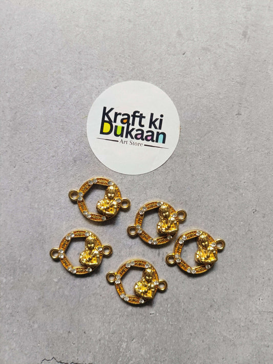 Set of round gold-toned bezel rakhi bracelet charms with rhinestone border and side loops