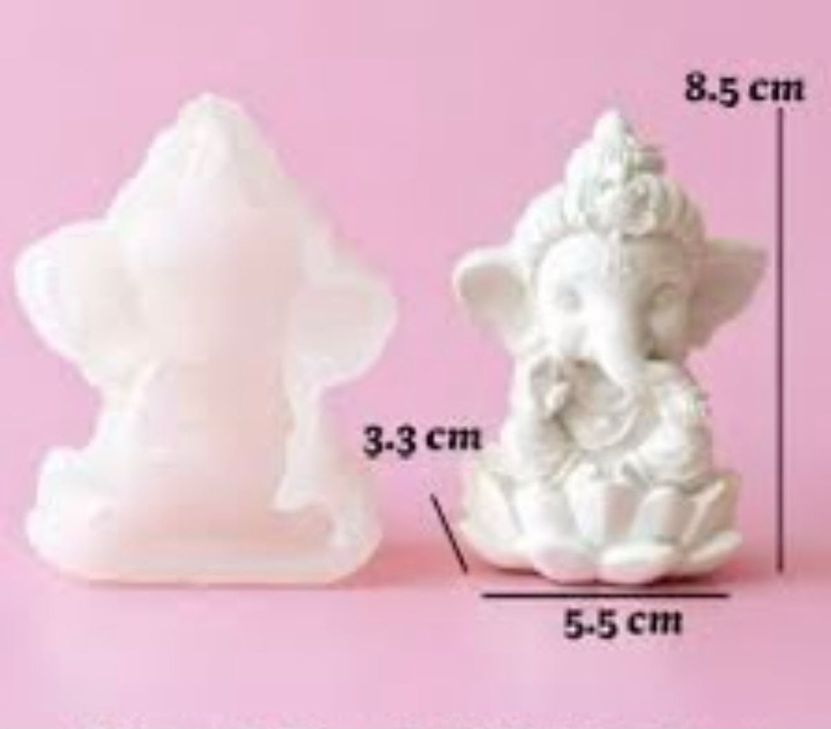 White 3D Ganesh idol mould with seated deity relief, 8.5 cm height