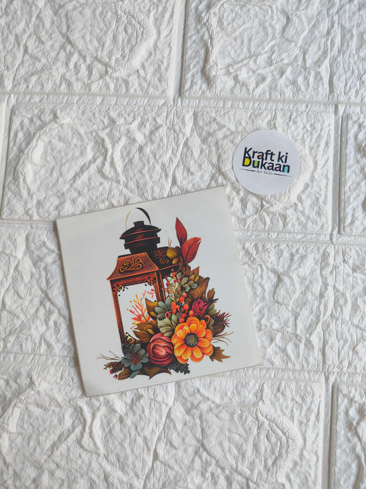 Sticker sheet with colorful lantern and floral design on white background
