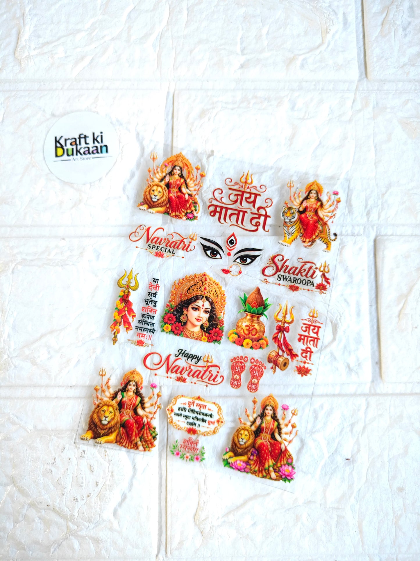 UV DTF peel-off sticker sheet with Hindu goddess and decorative motif stickers