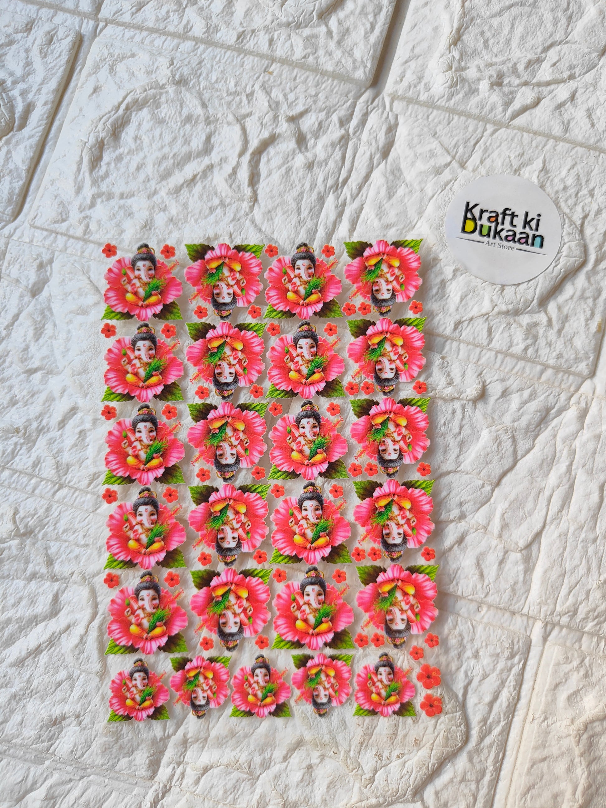 UV DTF peel-off sticker sheet, square, pink flowers with face figures.
