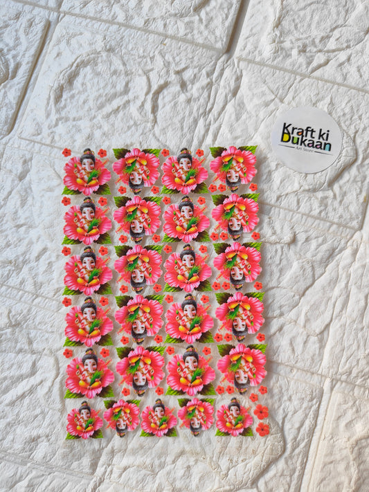 UV DTF peel-off sticker sheet, square, pink flowers with face figures.