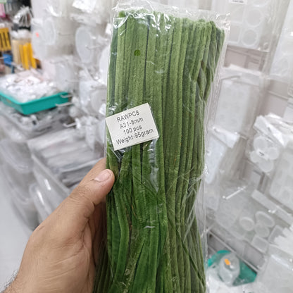 8mm pipe cleaner pack, dark green plain 100 pieces in bag