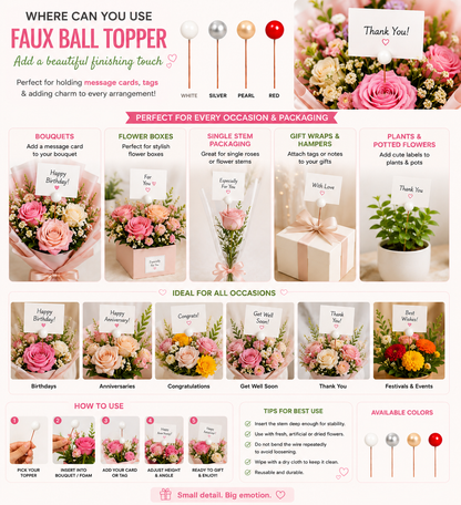 Gold faux ball topper picks, 10-pack for cards and gift wrapping