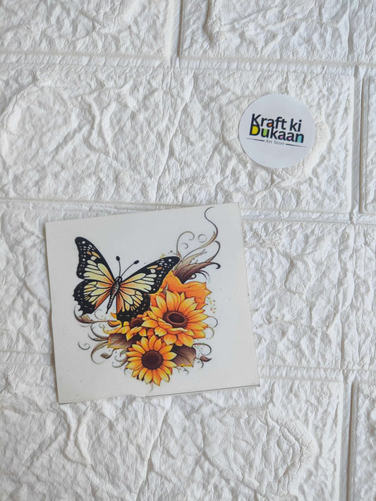 Mini color sticker sheet with butterfly and sunflower floral design on square backing