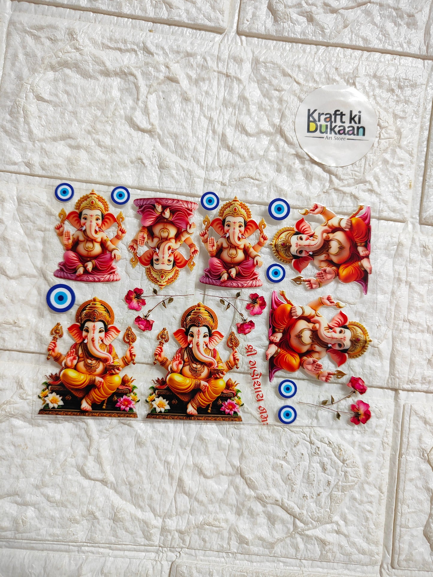 A6 peel-off sticker sheet with colorful Ganesh figures