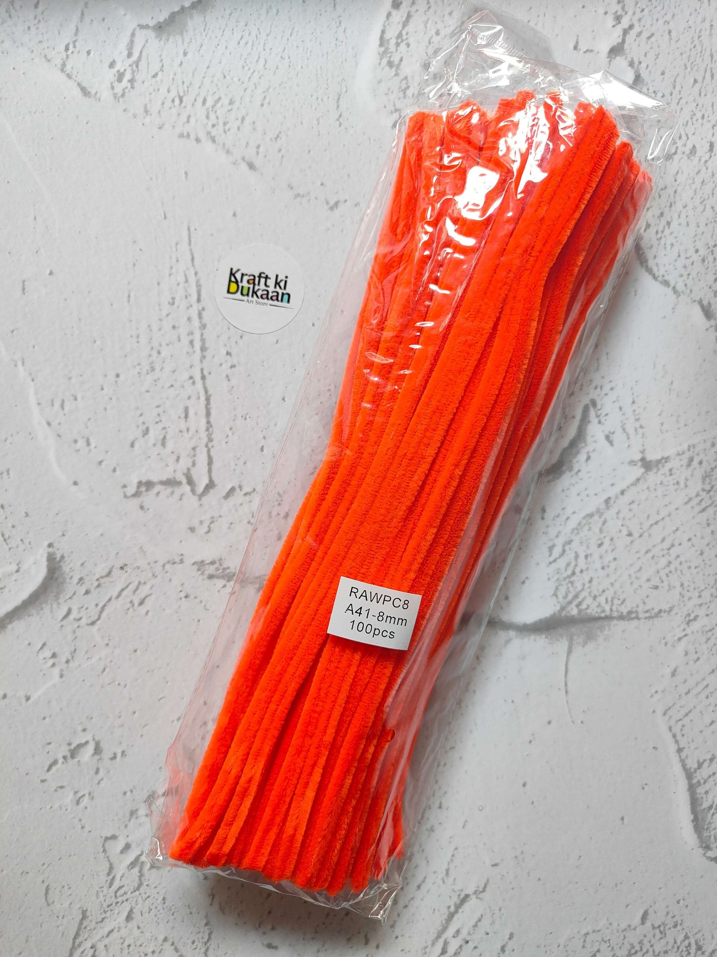 Orange regular pipe cleaners pack of 100, plain twisted craft stems in plastic sleeve