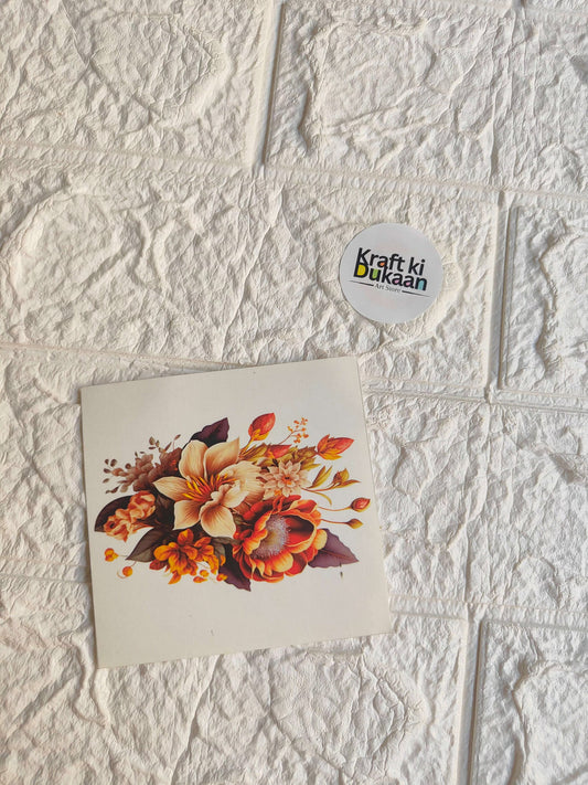 Floral mini colour sticker sheet, square sheet with orange and burgundy flower cluster.