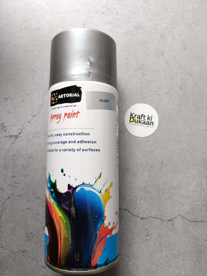 Silver spray paint can with “SILVER” label and “Kraft ki Dukaan” sticker