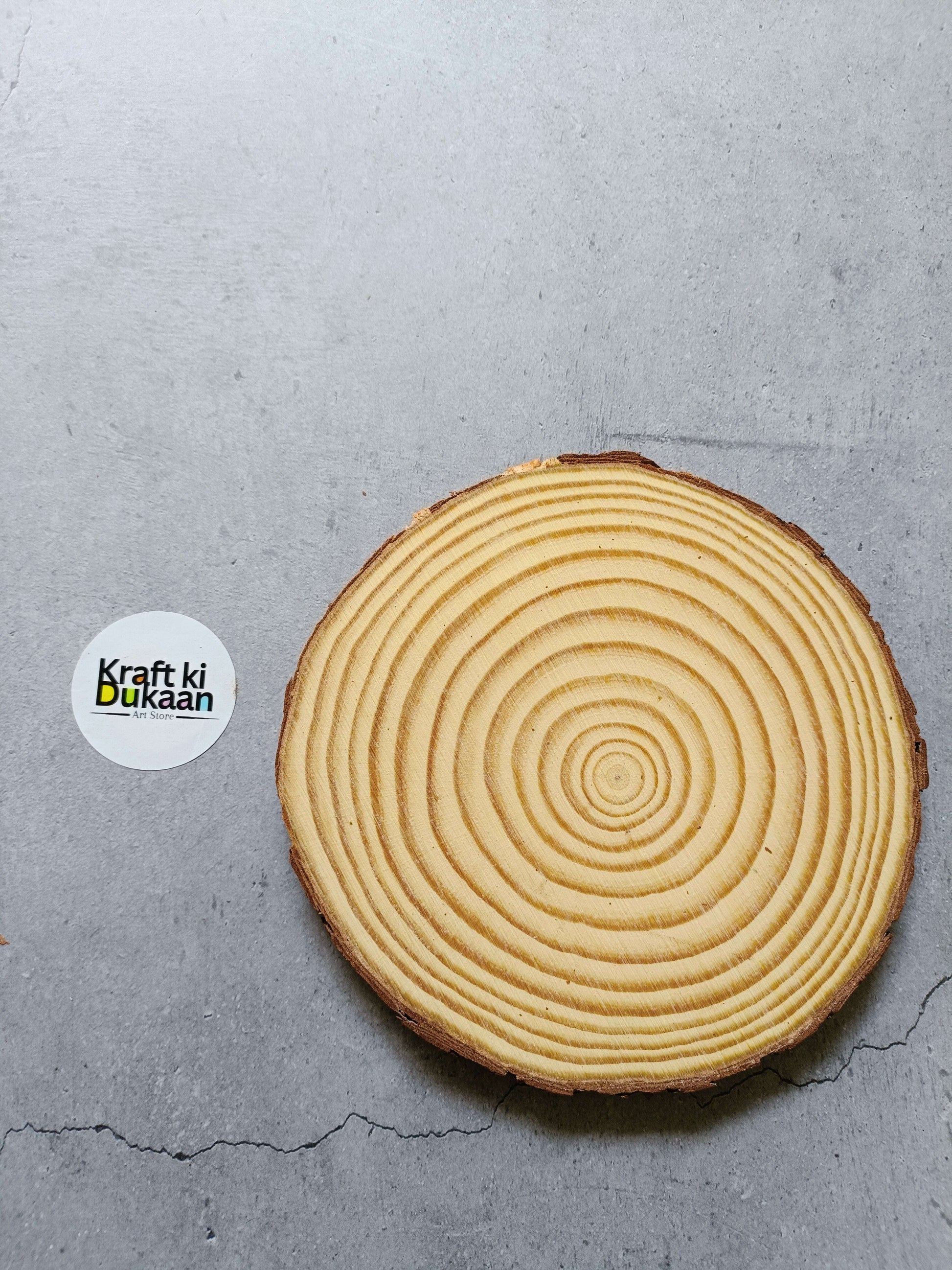 Round wooden slice 14–15 cm with visible growth rings