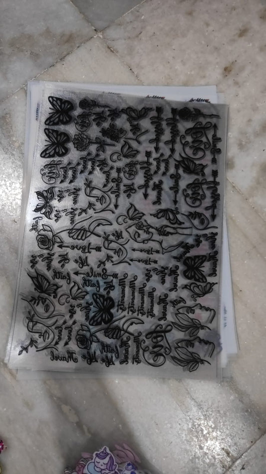 A4 insert sheet with black butterfly and doodle-style designs on clear plastic