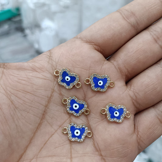 Blue evil eye charm pendants with gold loops, pack of 5