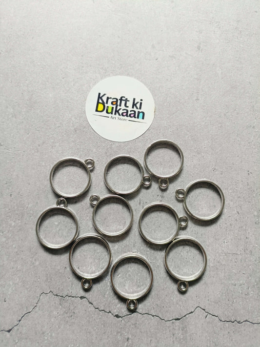 Small round bezel plain pendant, silver-tone, 10-piece set of circular frames