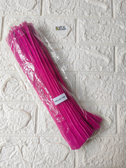 7mm pipe cleaner pack of 100, bright pink straight stems in plastic wrap