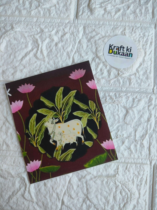 Square sticker sheet with dark background, pink flowers, and white elephant illustration