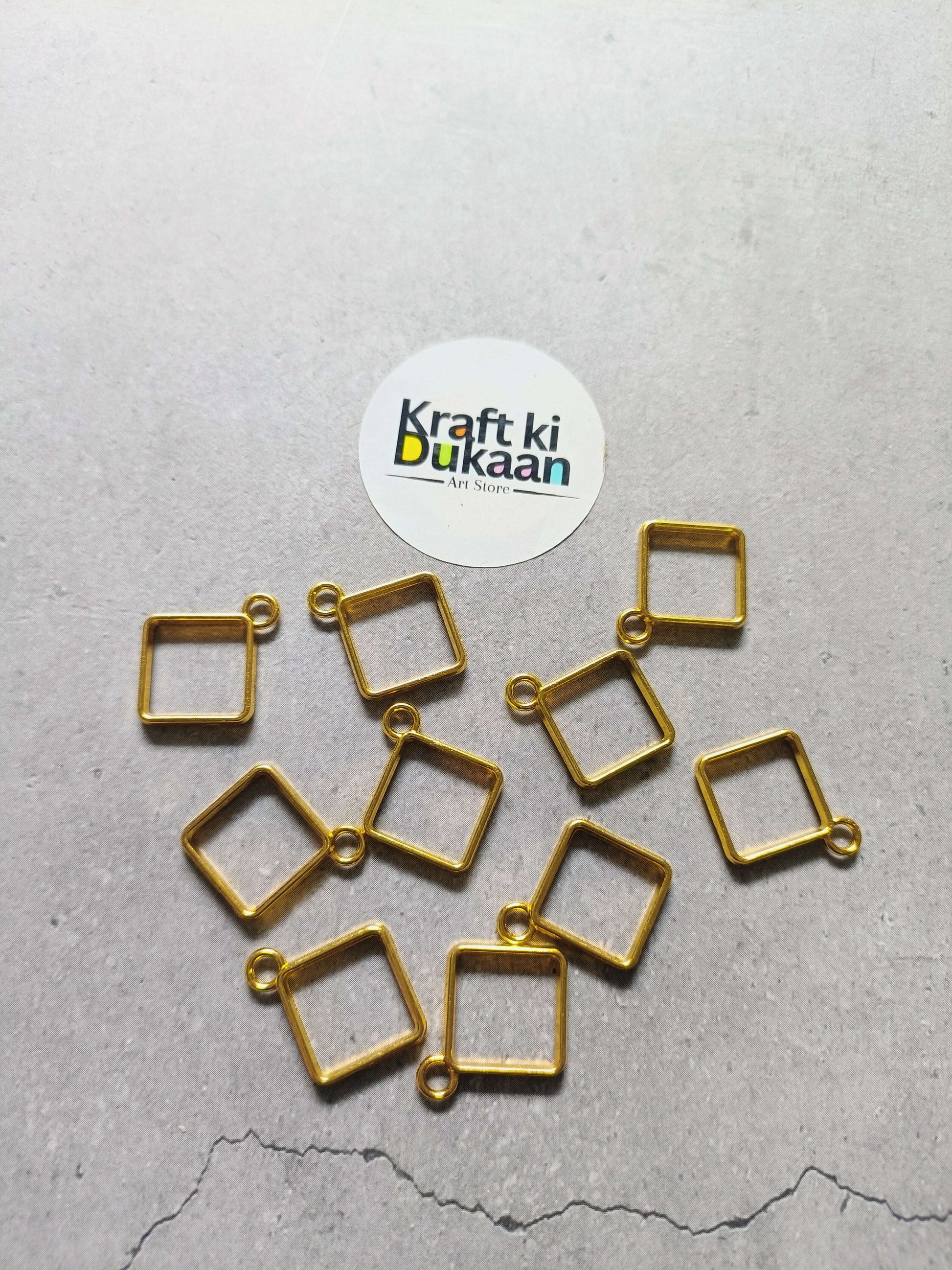 Gold square bezel pendant set with small diamond, plain setting, 10-pack