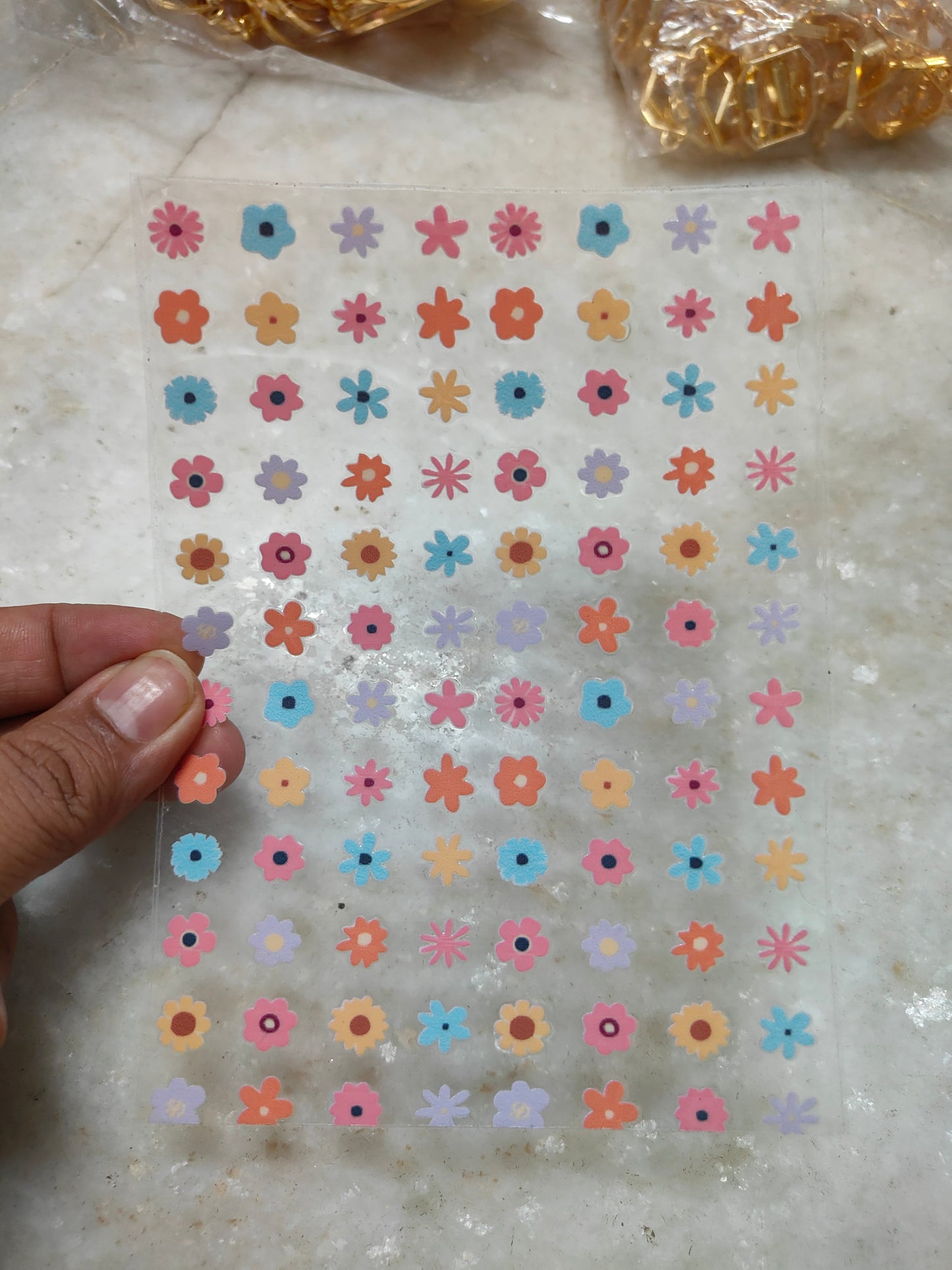 UV DTF peel-off sticker sheet J88, multicolor flower icon pattern