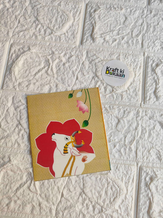 Gold color sticker sheet with red-haired cartoon girl and pink flower accents