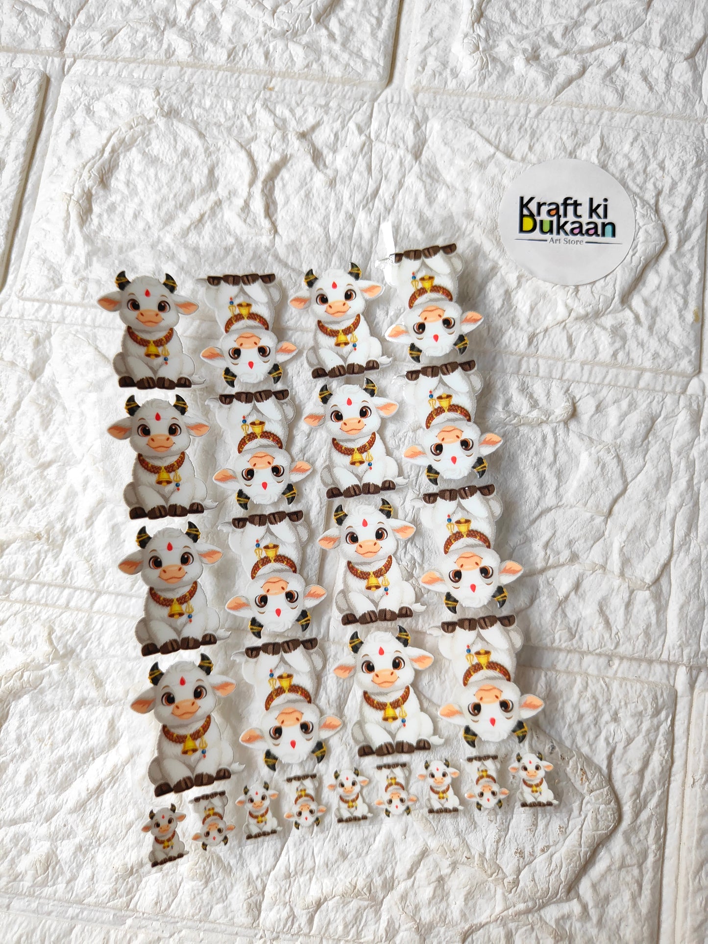 Peel-off sticker sheet with many cute cartoon animal characters in orange scarves and hats