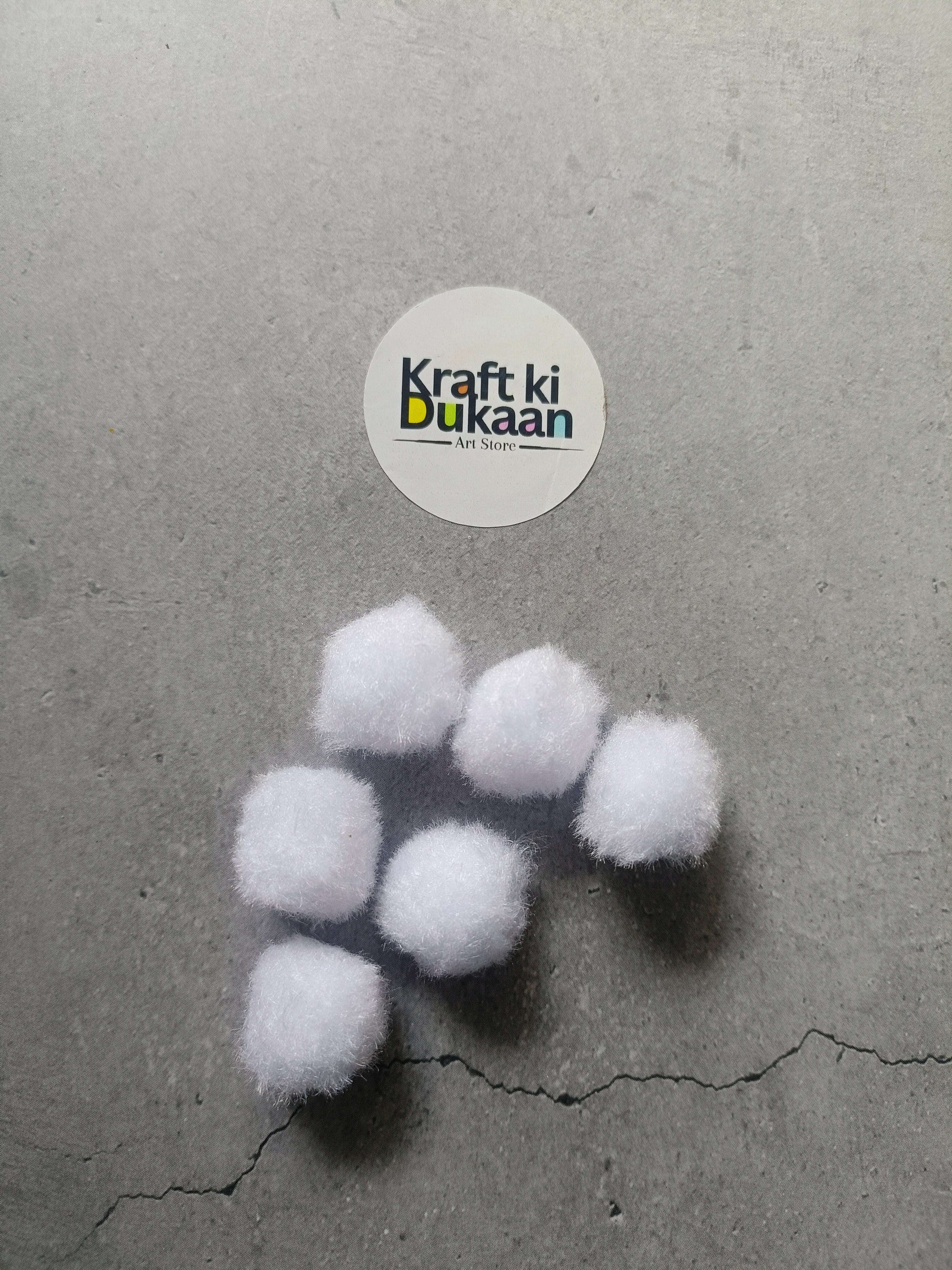 White pom-pom balls, 2 cm fuzzy spheres, small craft balls for decor