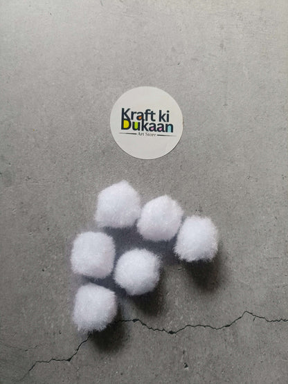 White pom-pom balls, 2 cm fuzzy spheres, small craft balls for decor