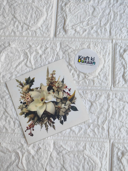 Mini color sticker sheet with cream and dark floral bouquet on white backing
