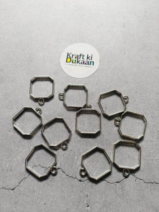 Octagon bezel pendant set with plain setting and silver-tone loop, 10-pack