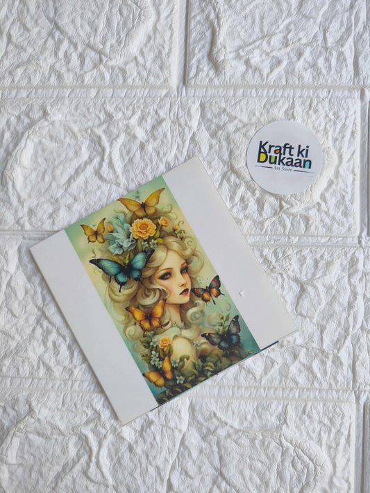 Mini colour sticker sheet with colorful portrait, butterflies, and flowers