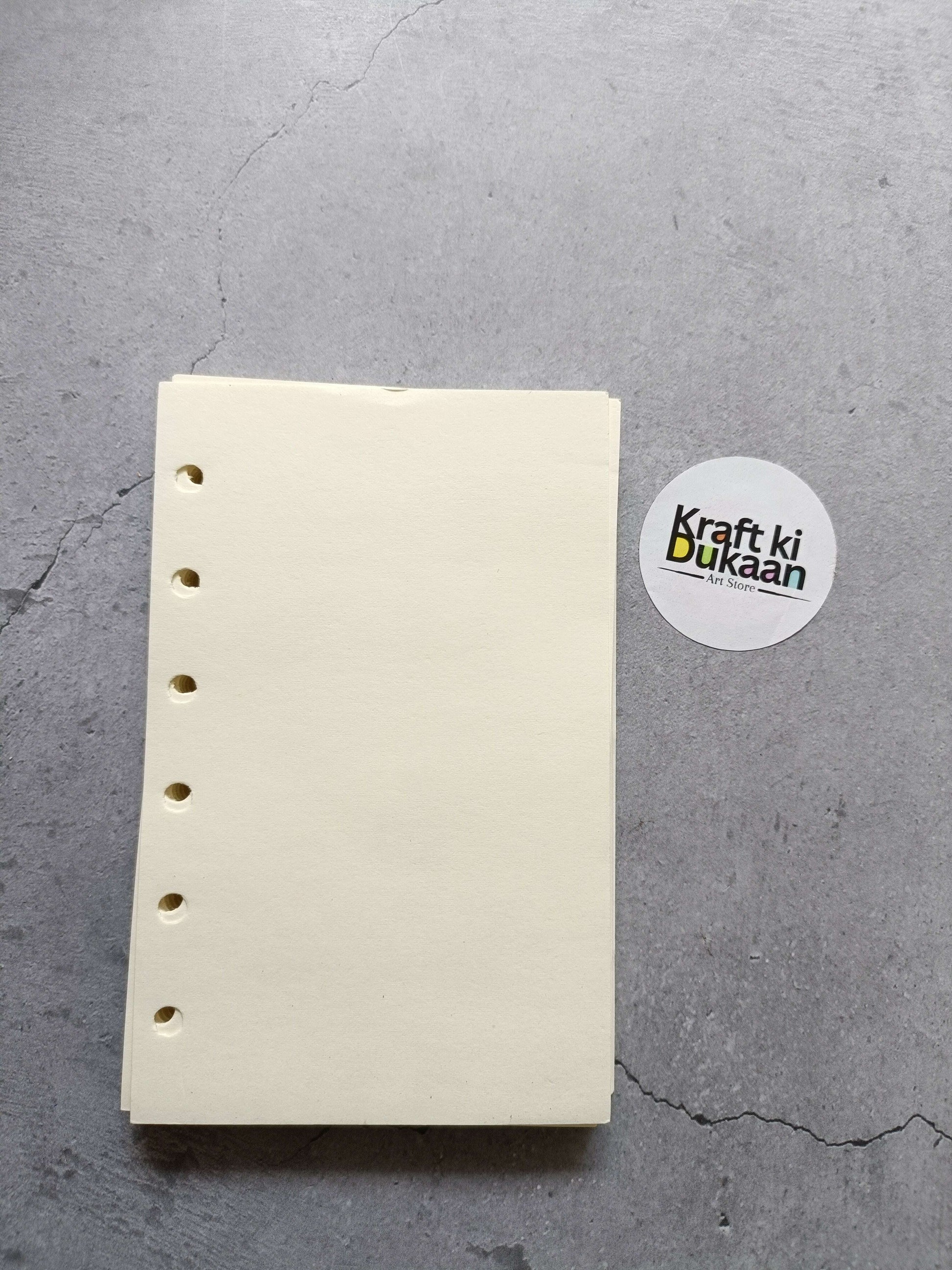 Cream note pages with 5 punched holes, 8.3x13cm
