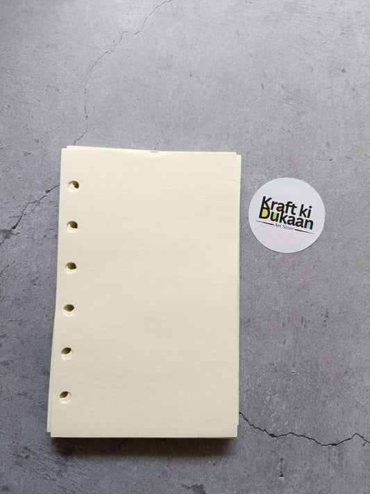 Cream note pages with 5 punched holes, 8.3x13cm