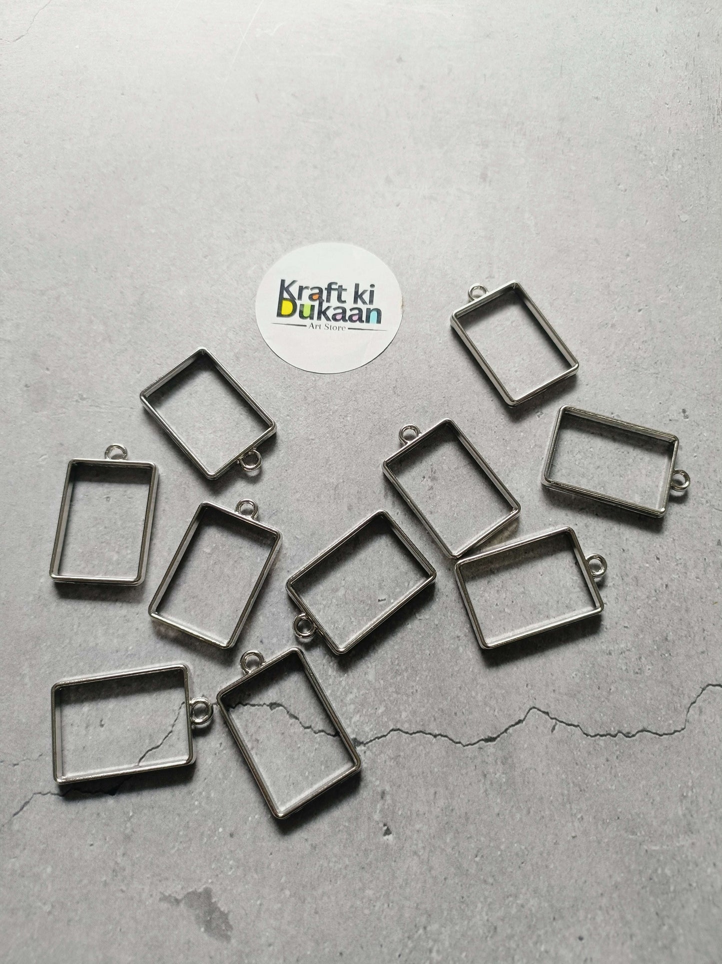 Rectangle bezel pendant set: 10 silver metal frames with bail loops