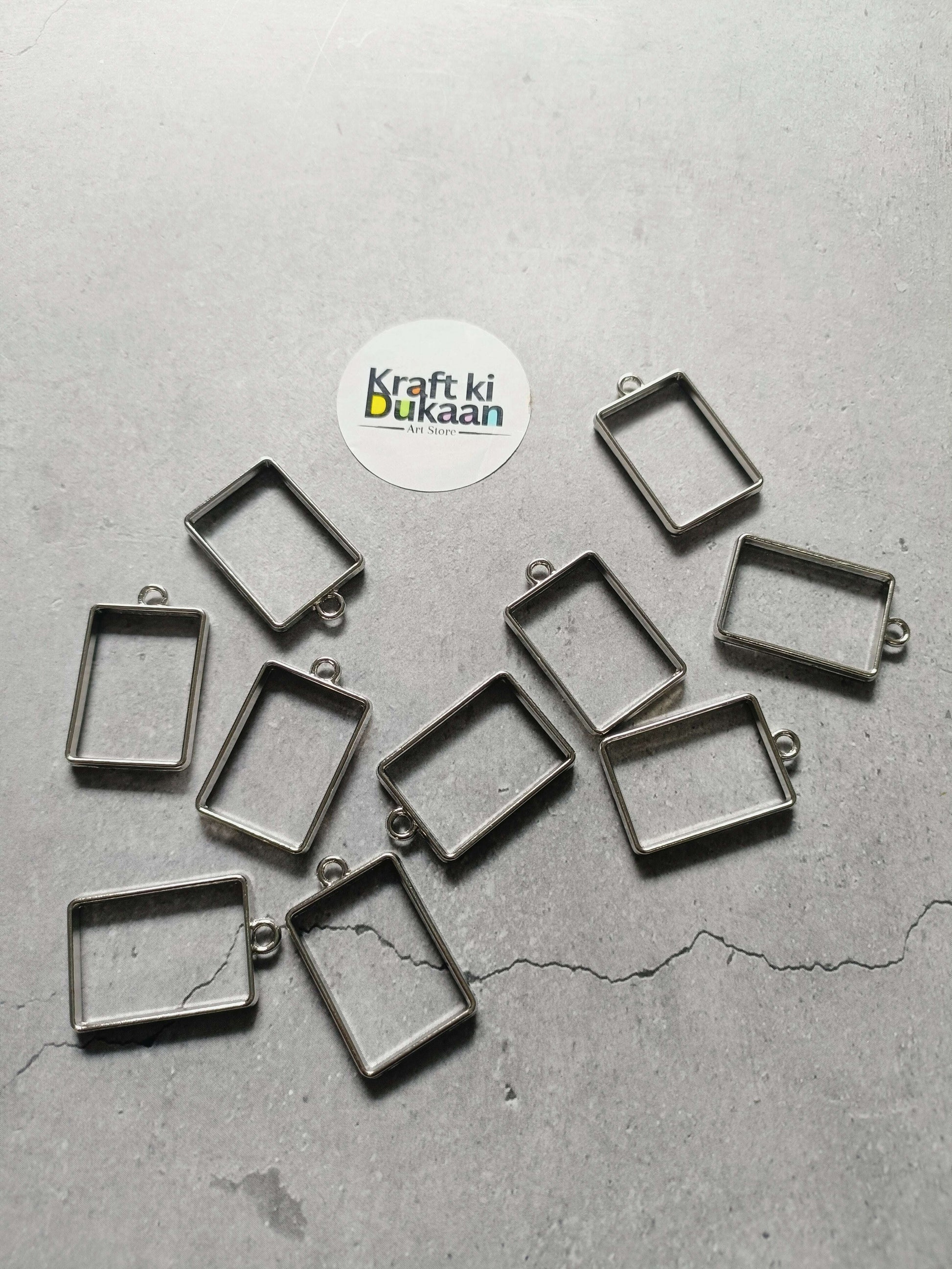 Rectangle bezel pendant set: 10 silver metal frames with bail loops