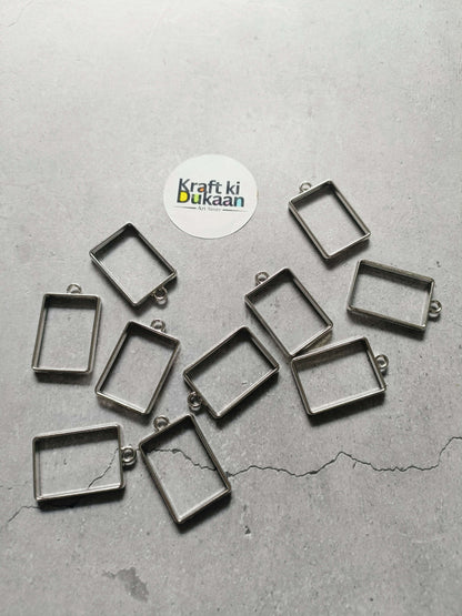 Rectangle bezel pendant set: 10 silver metal frames with bail loops