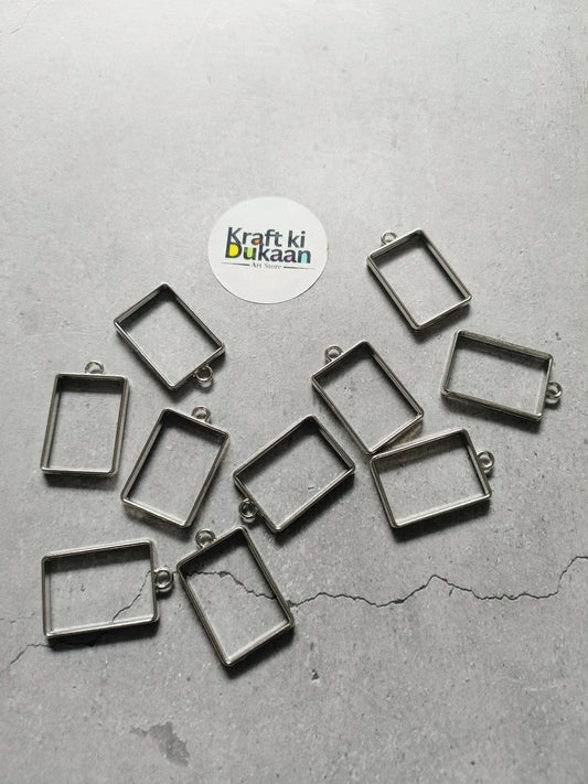 Rectangle bezel pendant set: 10 silver metal frames with bail loops