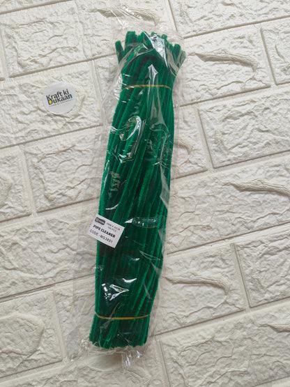 Dark green pipe cleaners in clear plastic pack, bundled twisty chenille craft sticks