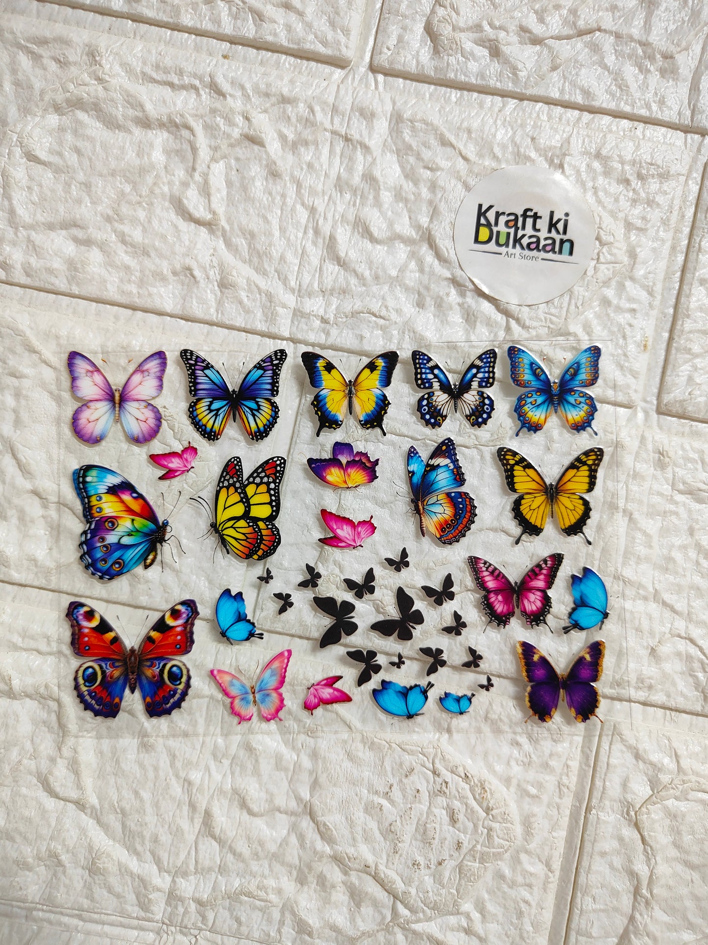 UV DTF peel-off sticker sheet with colorful butterfly designs