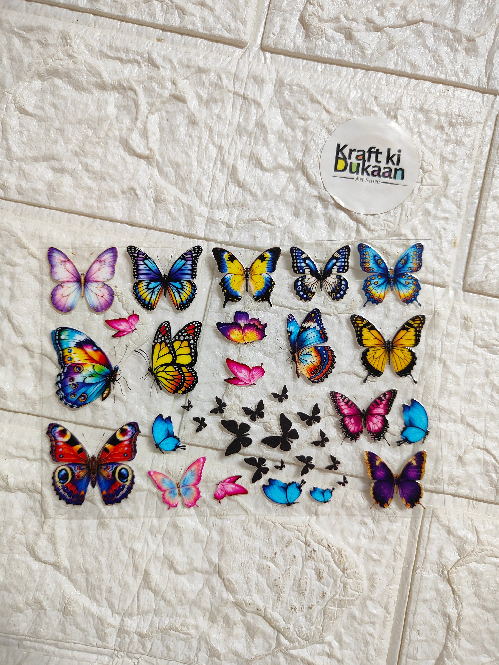 UV DTF peel-off sticker sheet with colorful butterfly designs