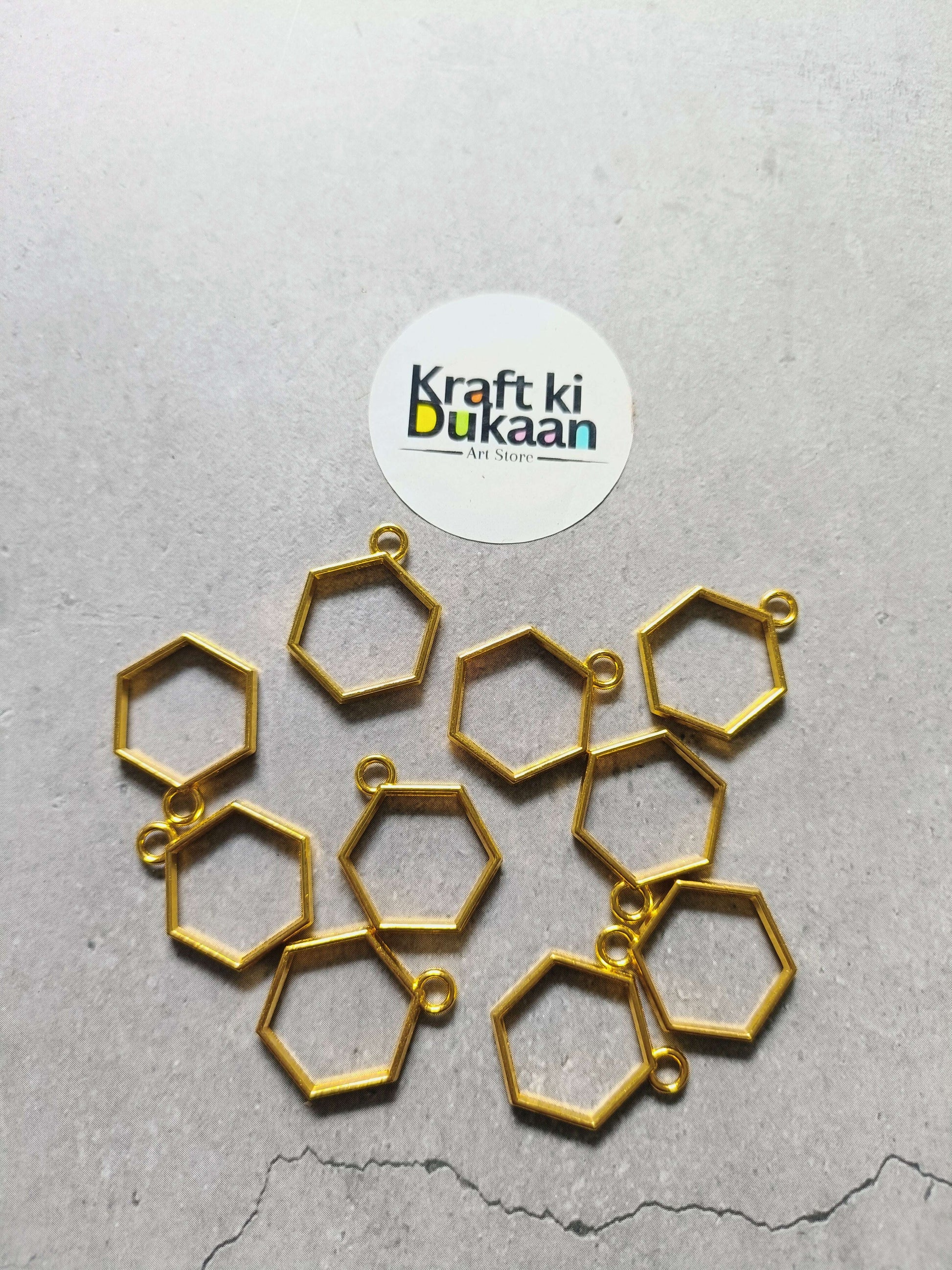 Gold hexagon bezel pendant set, plain bezel with small loop for jewelry making