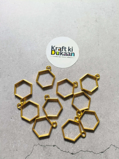 Gold hexagon bezel pendant set, plain bezel with small loop for jewelry making