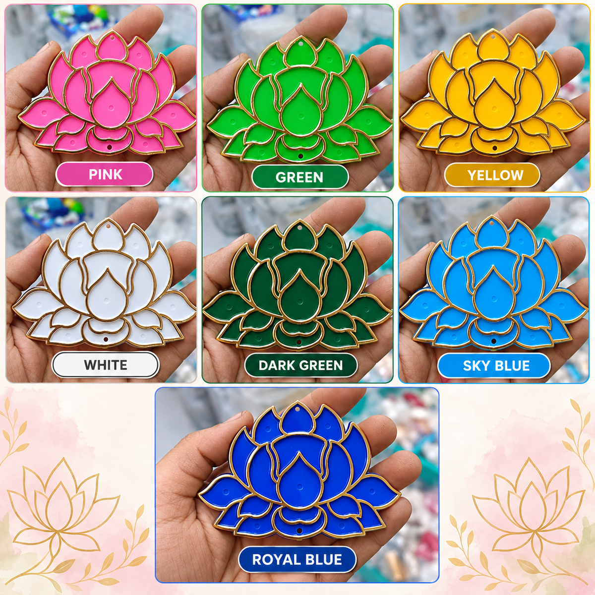 Acrylic lotus tealight base color set: pink, green, yellow, white, dark green, sky, royal blue