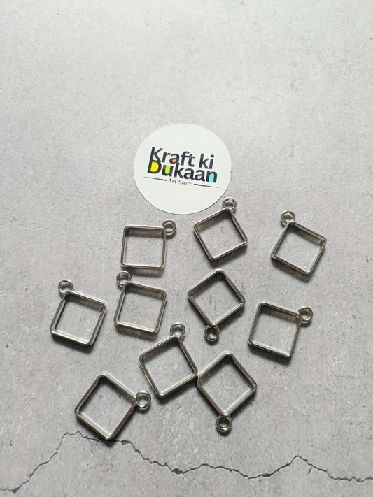 Silver square bezel pendant set with small diamond, plain setting, 10-pack