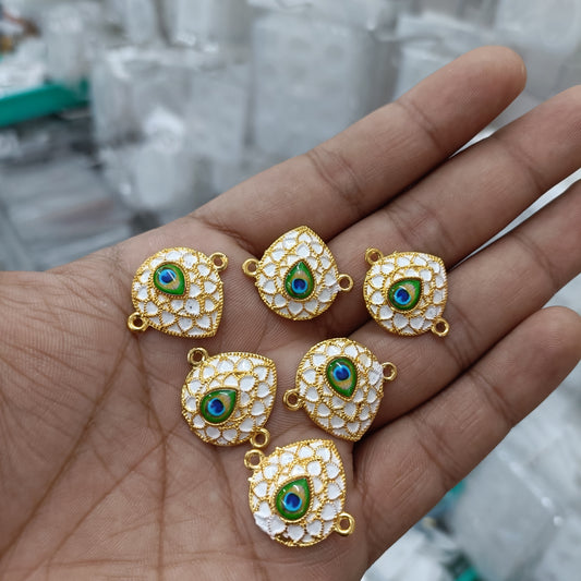 Gold-tone peacock eye enamel rakhi pendants, blue center, pack of 6