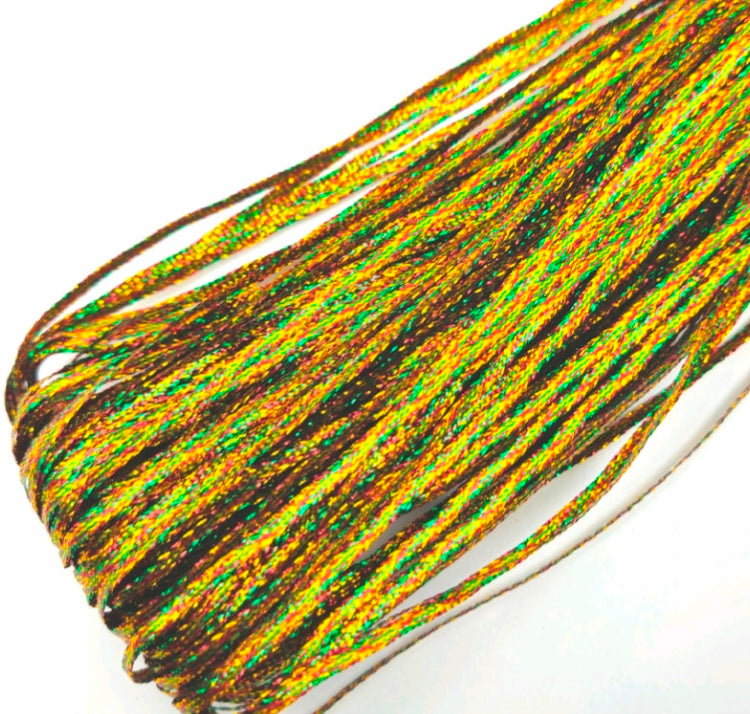 Shimmer metallic cord thread spool, green and yellow multicolor glitter cord, 3mm