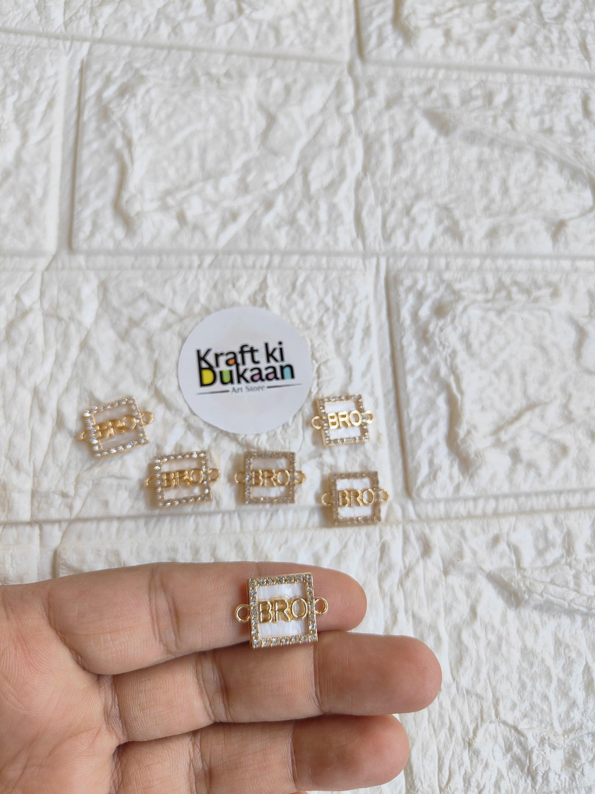 Rakhi bracelet pendant pack of 5, gold square pendants with 'BRO' detail