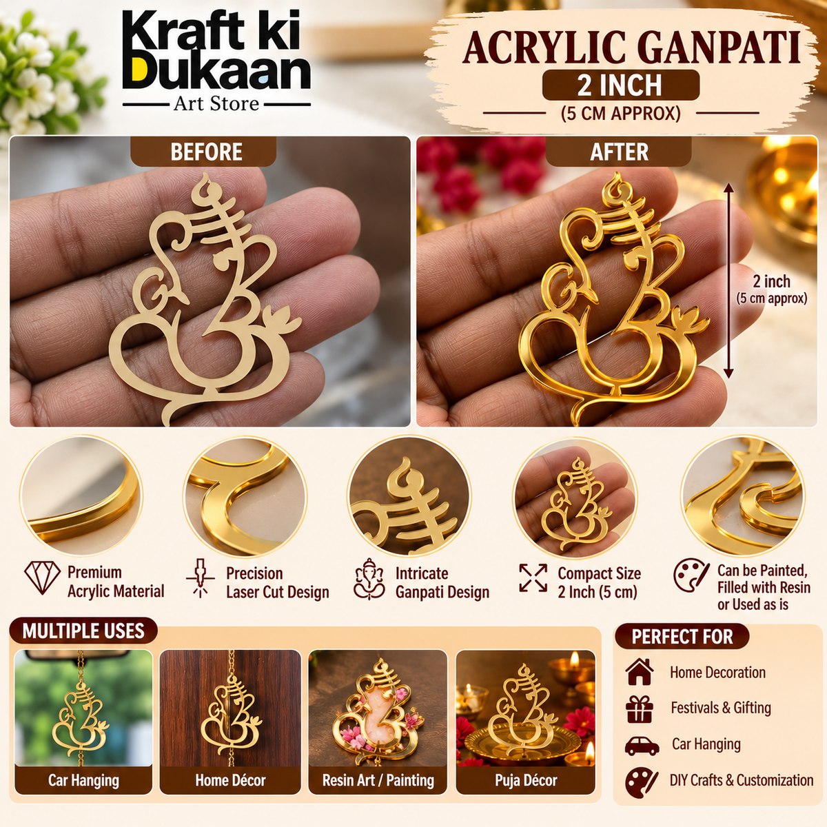 2" Acrylic Ganpati Cutout
