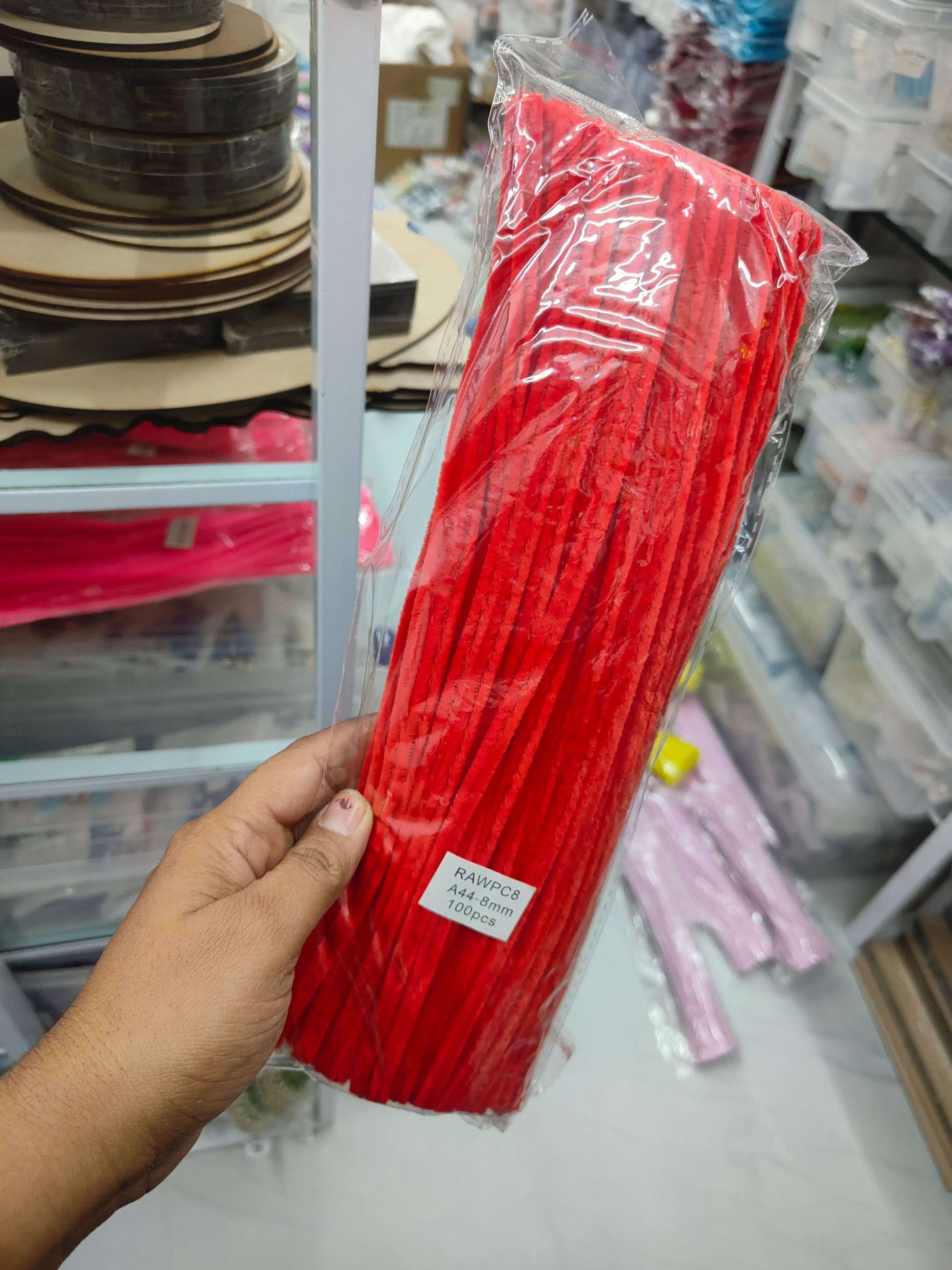 Pipe cleaners 8mm, tomato red plain set (100)