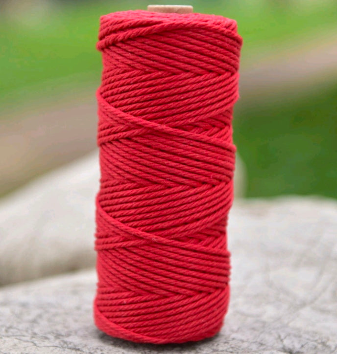 Macrame cotton thread spool, red color, 3mm twisted cord wound on a reel