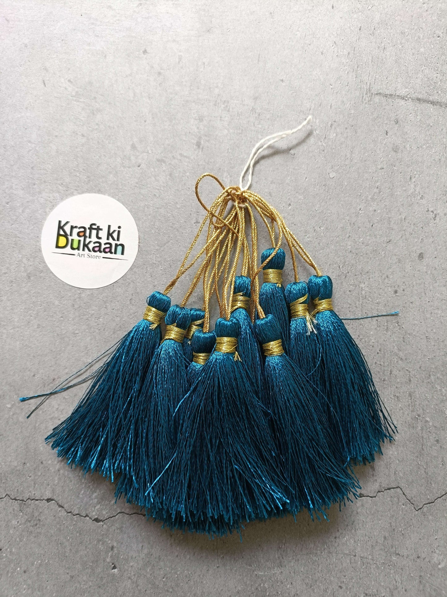 Silk tassel set, deep teal tassels with gold cords and gold bead caps