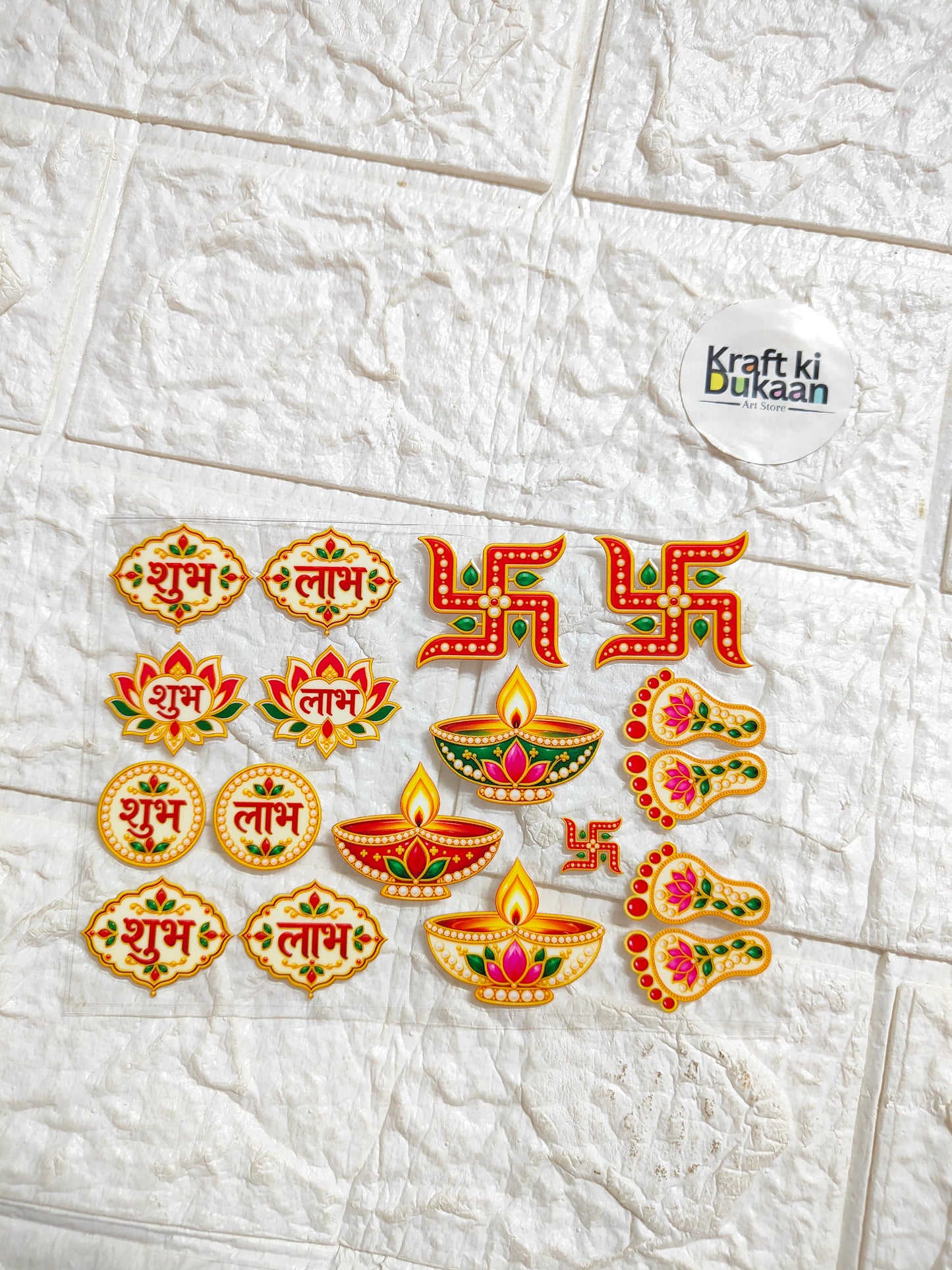 A6 Diwali decorative sticker sheet with colorful icons and diya lamps