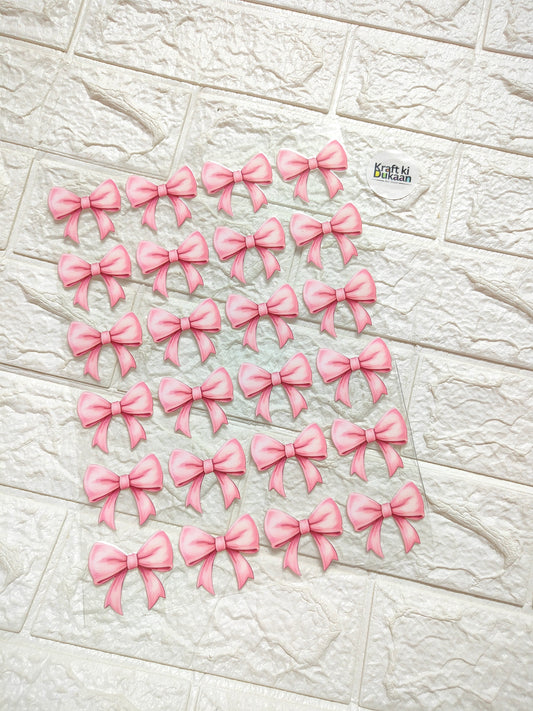 Peel-off sticker sheet with pink bow stickers
